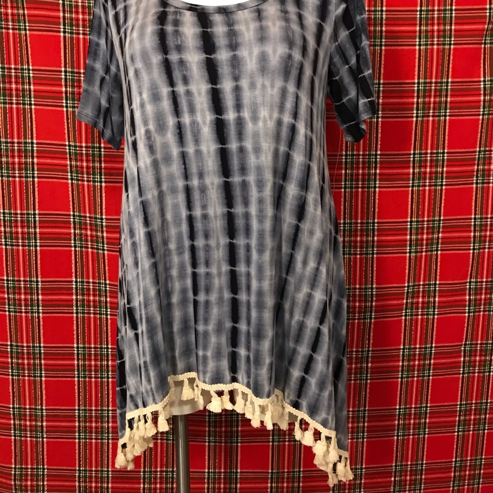 Blue Black and Gray Dyed Shirt with Tassels